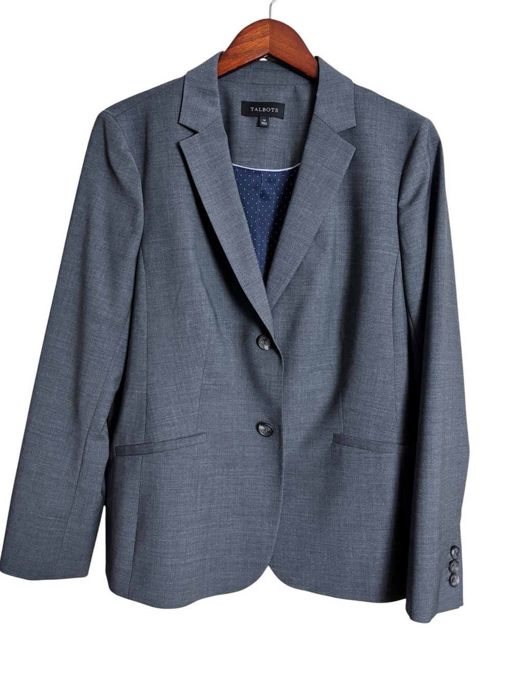 Talbots Grey Gray Wool Blend 2 Button Single Breasted Blazer Jacket Size 14 NWOT